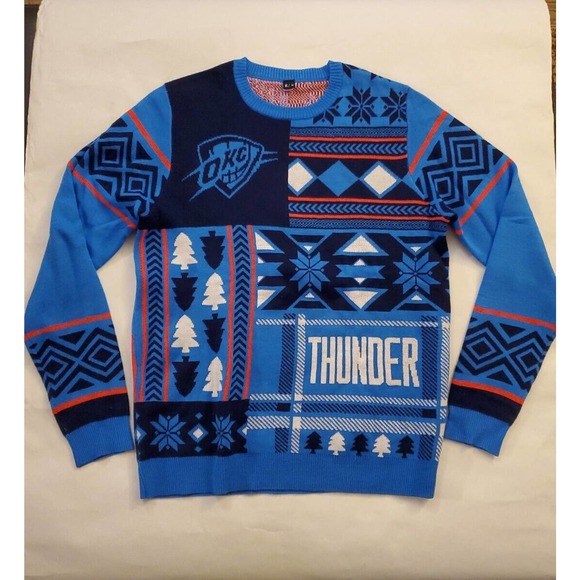 OKC Oklahoma City Thunder Ugly Christmas Sweater Mens Medium NBA Basketball 1c - Picture 1 of 9